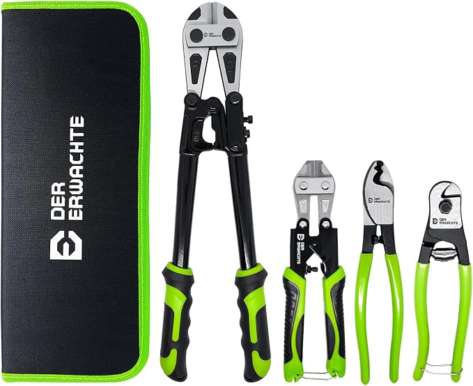 4-Piece Bolt Cutter Pliers Set, 14" Heavy Duty Bolt Cutter, 8" Mini Bolt Cutter, 8" Wire Cable Cutter, 8" Wire Rope Cutter with Carrying Bag, Cr-V Blade for Cutting Locks, Steel Wire, Chains
