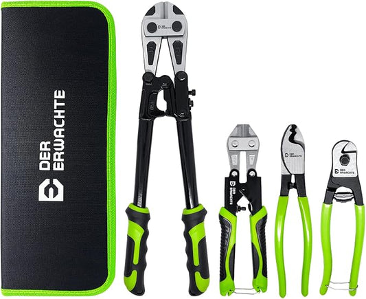 4-Piece Bolt Cutter Pliers Set, 14" Heavy Duty Bolt Cutter, 8" Mini Bolt Cutter, 8" Wire Cable Cutter, 8" Wire Rope Cutter with Carrying Bag, Cr-V Blade for Cutting Locks, Steel Wire, Chains