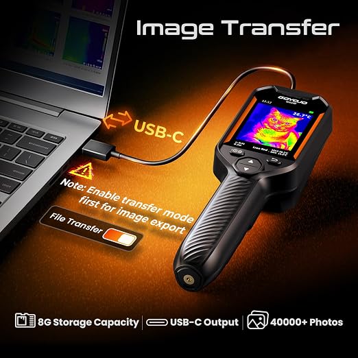 GH340 Thermal Imaging Camera 640x480 Super Resolution, Dual-Camera with 2MP Visual Camera, 256x192 IR Resolution Handheld Thermal Camera for Home Inspection, HVAC Electrical Water Leak Break Detection