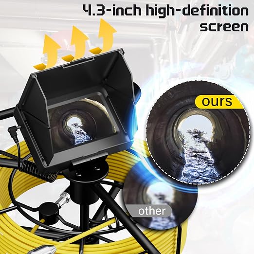 Sewer Camera 100ft/30M 4.3" Pipe Drain Inspection Camera DVR Borescope with Lights Waterproof IP68 0.67in/17MM Industrial Endoscope for Home Wall Duct Drain Pipe Plumbing with 16G TF Card (17MM-30M)