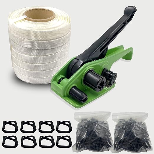 Heavy Duty 2500Lbs Break Strength 3/4" x 330' Woven Cord Banding Strapping Kit and 100 Strapping Buckles