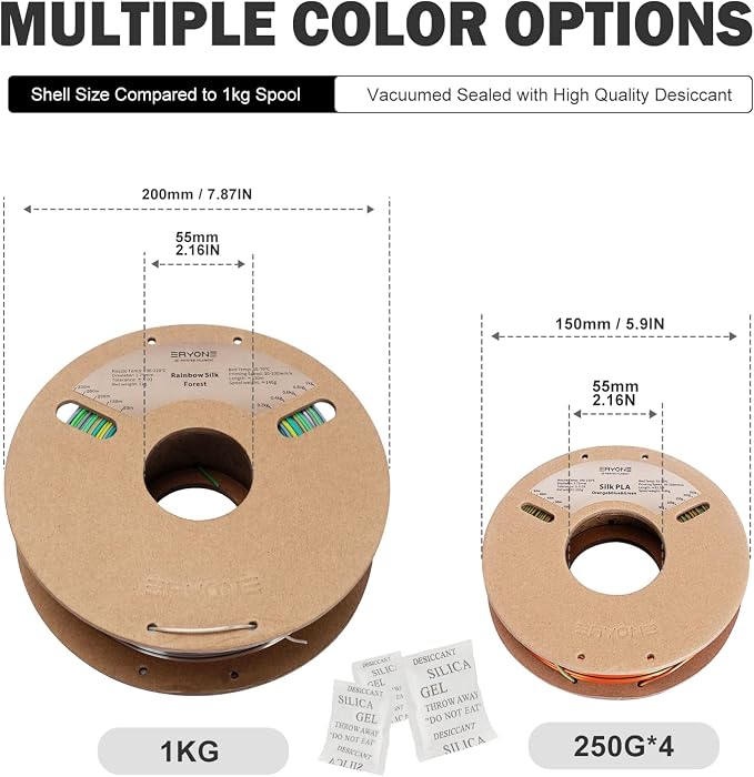 ERYONE PLA Filament 3D Printer Filament Bundle Multicolor 1.75mm +/- 0.03mm, PLA Filament 250g Spool, 4 Rolls, Silk Triple Color 1