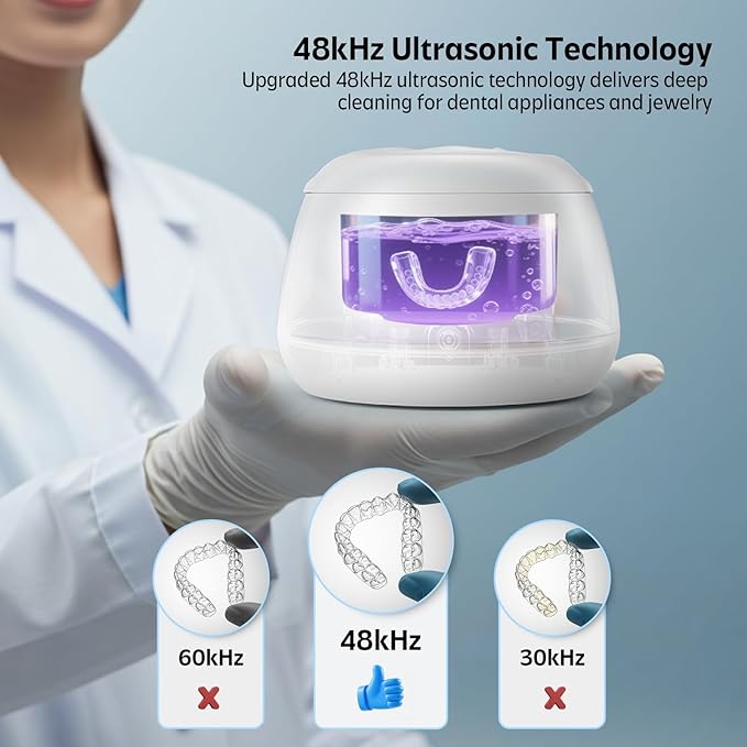 Ultrasonic Retainer Cleaner Machine 48kHz Denture and Aligner Cleaning Pod for Mouth Guards Night Guards Dental Trays Braces Toothbrushes Jewelry with 200ML Capacity (Avocado green)
