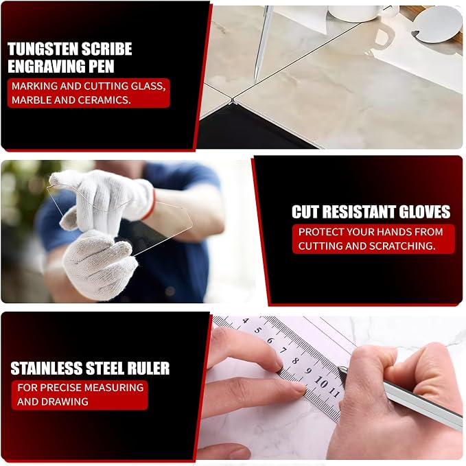 YOTINO Glass Cutting Tools, 9PCS Glass Cutter Glass Running Pliers Breaking Grozer Pliers,Tungsten Scribe Engraving Pen, Oil Feed Glass Cutters Tools Kit for Stained Glass, Tiles, Mosaic Cutting