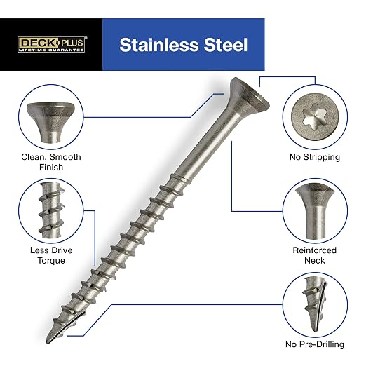 Deck Plus 2-1/2 Inch Epoxy Coated Exterior Wood and Fence Screws #10 x 2-1/2" Torx/Star Drive Included Coarse Thread, Outdoor Rust Resistant Decking Screw, Silver, 1lb Box, 73 Pieces | 48464