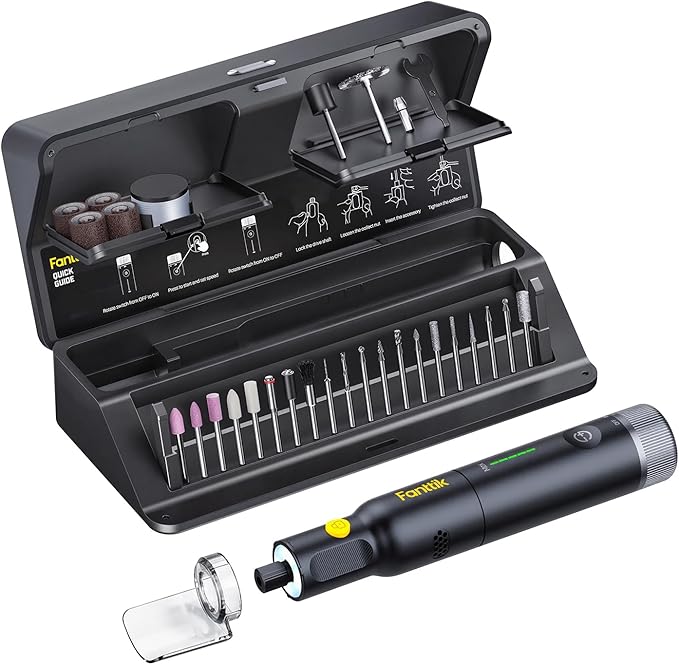 Fanttik F2 Pro Kit Cordless Rotary Tool Kit, Strong Motor, 5 Variable Speed, 25000 RPM, 44 Accessories, for 3D Printed Sanding, Polishing, Drilling, Carving, Cutting DIY Crafts in Flip-Top Case