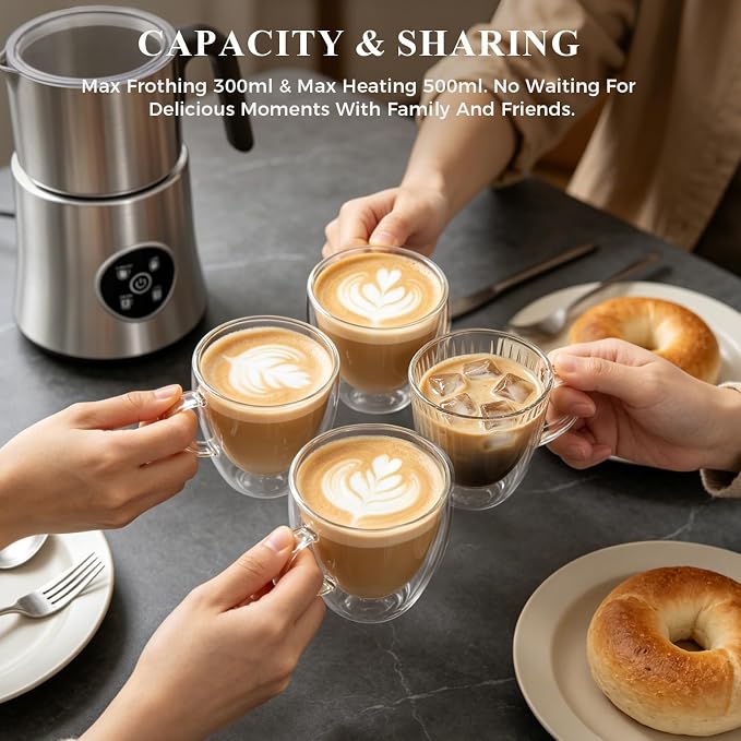 Milk Frother and Steamer, Detachable Electric Milk Frother, Automatic Warm and Cold Foam Maker, Stainless Steel Jug, BPA Free