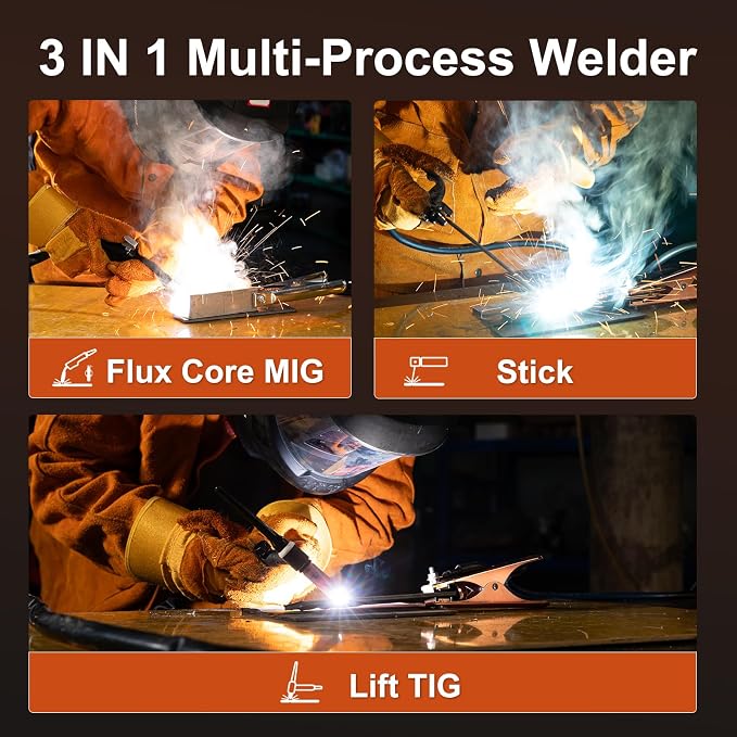 135A MIG Welder 110V 3-in-1 Synergic IGBT Inverter (MIG/Lift TIG/Stick) - Gasless Flux Core, Portable Welding Machine with LED Display