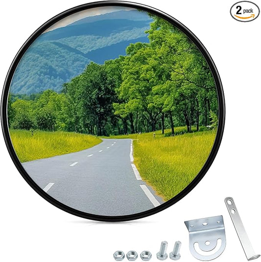 2 Pack 24in Convex Traffic Mirror, Safety Security Traffic Corner Mirrors, Adjustable Wide Angle View and Wall Mounting Corner Blind Spot, for Indoor Outdoor Garage School Classroom Warehouse