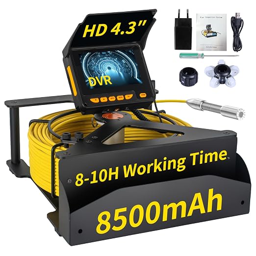 Sewer Camera 100FT,4.3" HD Screen,SYANSPAN 23mm Endoscope Camera with Light,16GB DVR, Portable Drain Camera with 8500mAh Battery,Ideal for Plumbers and Homeowners