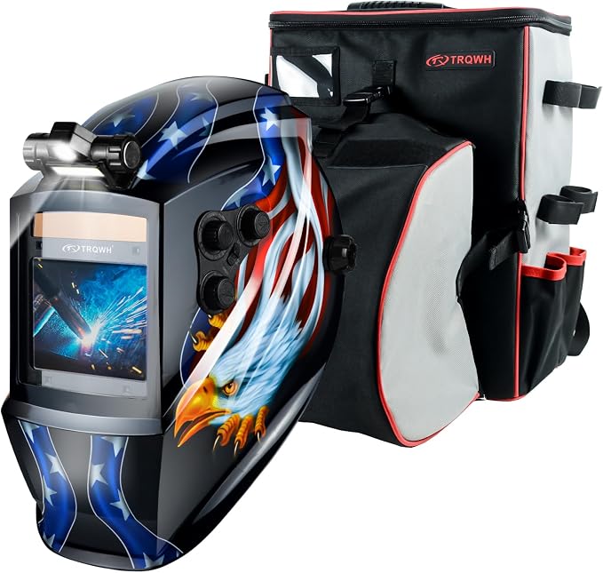 TRQWH Auto Darkening Welding Helmet Large Viewing True Color Solar Powered Welding Hood & Welding Backpack for Men Waterproof Reinforced Bottom Large Capacity