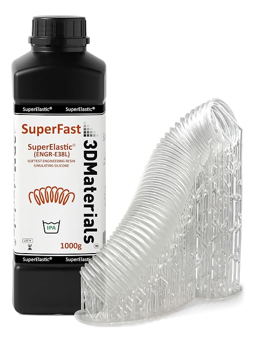 SuperElastic 3D Printer Resin, Softness 60A Simulating Soft Silicone, Made in Korea by 3DMaterials (1000g, Clear)