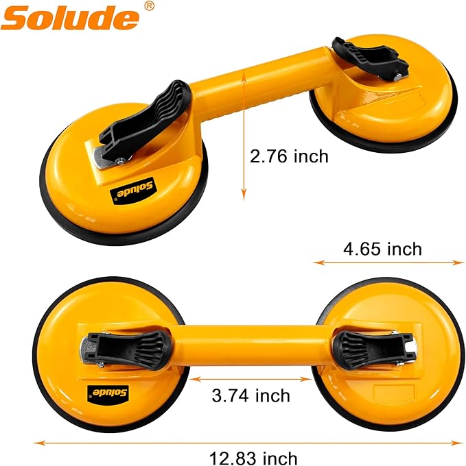 2 Pack Glass Suction Cup,Aluminium Heavy Duty Vacuum Lifter for Moving Glass/Window/Tiles/Mirror/Granite,Double Gripper Sucker Plate,Yellow