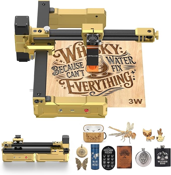 Laser Engraver Portable Laser Cutter Foldable Laser Engraving Machine for Small Business 200x150mm Working Area for Wood Leather Acrylic Coated Metal–DIY & Crafting T1-3000mW