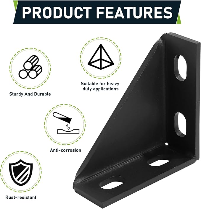 4 Pcs 90 Degree Gusseted Fitting for 1-5/8" Channel,4x4x 1-1.5" Carbon Steel Q235B Heavy Duty Connection with Black Powder Coated,4 Slotted Hole Right Angle Connector,Gusset Corner Brace Fastener…