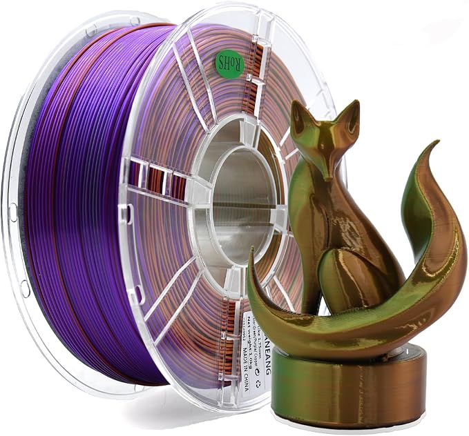 SilkTriple-Color PLA Filament 1.75mm Green-Purple-Copper, ±0.03mm Precision, 1kg Spool (2.2 lbs), Smooth Multi-Tone Gradient PLA, Neatly Wound & Compatible with Most 3D Printers