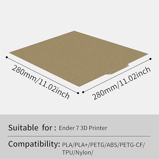 280x280mm Qidi X-Plus3 Double Sided Textured PEI Build Plate Flexible Spring Steel Platform for Crealty Ender 7, Qid1 X-Plus3 3D Printer.