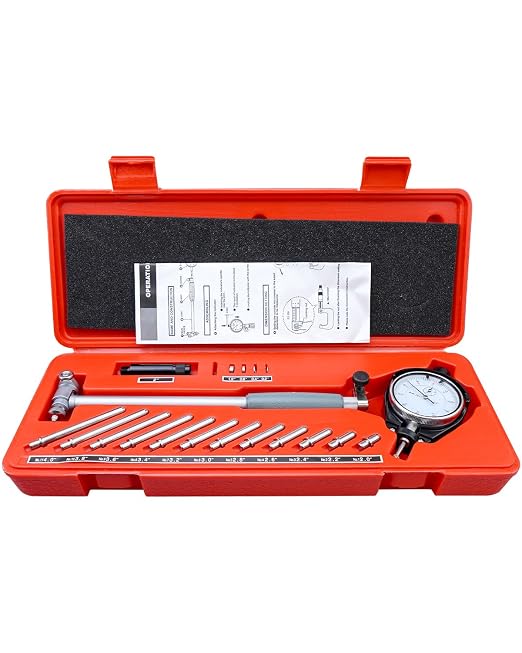 Dial Bore Gauge Set 2" - 6" (50-160mm) Dial Indicator Bore Gauge Range 0.001" Precision, Industrial Deep Engine Cylinder Measuring Tool with Carbide Anvils and Jewel Bearing, Silver Grey