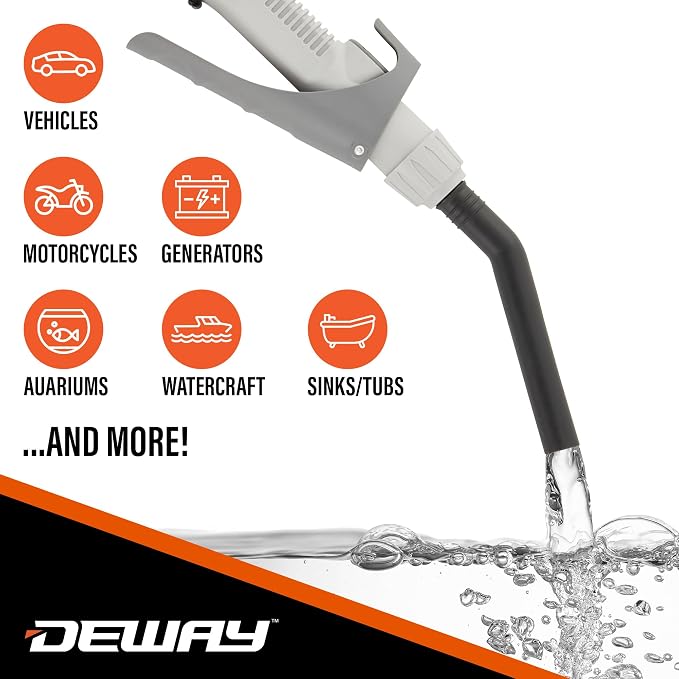 Deway Automatic Fuel Transfer Stick Pump with Hand Trigger & 59" PVC Hose - 2.6 GPM Battery Powered Gas Pump for Gasoline, Diesel, DEF, Agricultural Chemicals, Generators, Lawn Equipment
