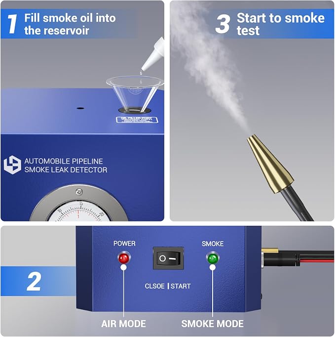 Automotive Smoke Leak Detector with Pressure Gauge, Smoke Machine Built-in Air Pump, DC12V Car Smoke Detector Test Leak in Vehicle Pipe Systems for Cars, Motorcycles, Snowmobiles, ATV, Boats