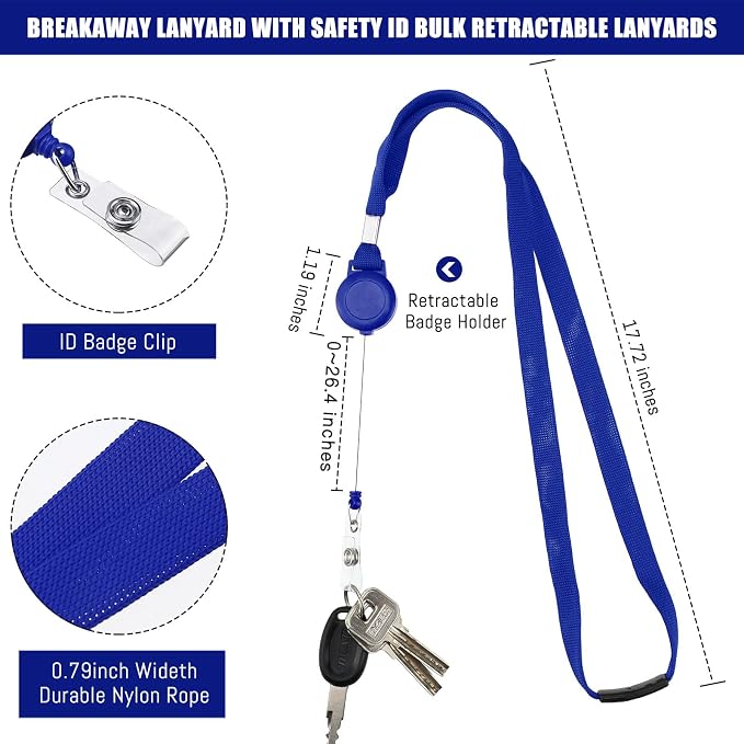 Windyun 48 Pcs Breakaway Lanyard with Safety ID Bulk Retractable Lanyards Flat Neck Straps (Blue)