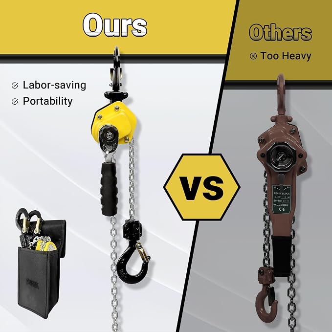 550LBS Manual Lever Chain Hoist Mini Puller 1/4 Ton Capacity | Portable Chain Come Along 5 Feet Lift G80 Chain Ratchet Lever Hoist with Hook