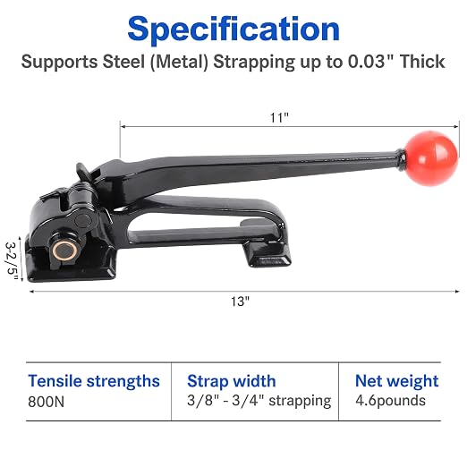 Heavy Duty Steel Strapping Tensioner Tool - for 3/8"-3/4" Metal Banding Tool Tensionining Strapping for 0.012-0.03" Thickness, Strapping Banding Tool for High Tensile Packging