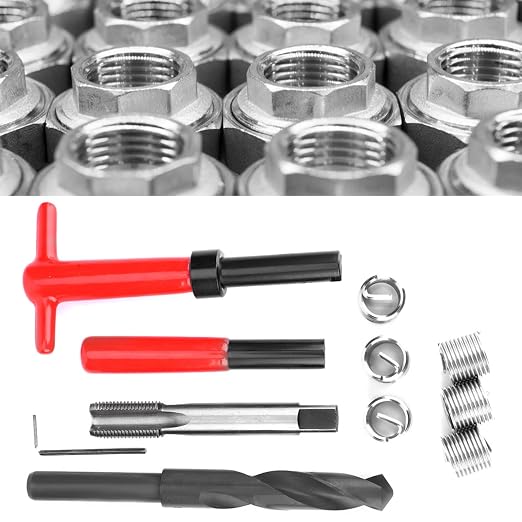 Thread Repair Kit M16x1.5mm, Stainless Steel, 11 Pieces, Including Hexagon Wrench, Tap, Drill, Breaker, 6 Threaded Inserts
