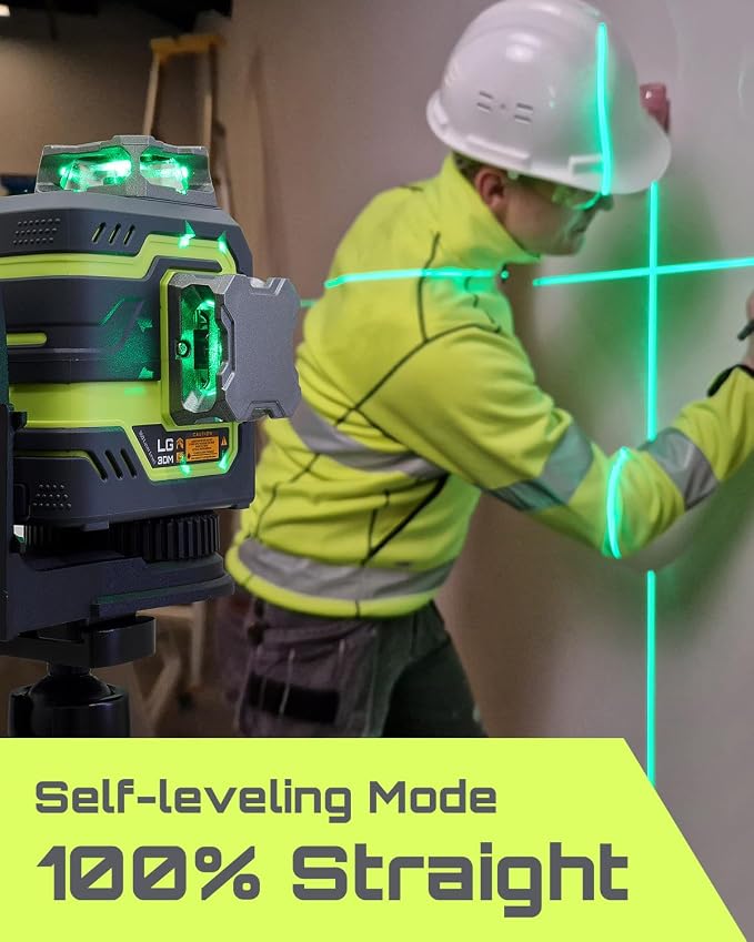 LasGoo LG-3DM Green Beam Laser Level, Self-Leveling 3x360° Cross Line Laser for Construction and Picture Hanging,LasGoo LG-REC03 Laser Detector for Laser Level