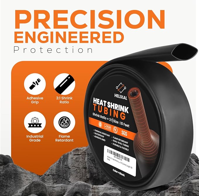 1/4" 6.4mm HELIXAL 3:1 Heat Shrink Tubing, Dual Wall Adhesive Lined Wire Shrink Wrap, Waterproof Marine Grade Electrical Insulation Roll 10ft
