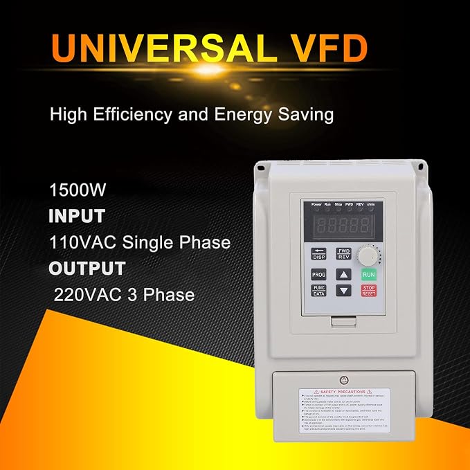 VFD Variable Frequency Drive,Single‑Phase 110V Input 3‑Phase 220V Output Variable Frequency Inverter, Motor Speed Controller,220V 1500W AT5‑1500X, Default