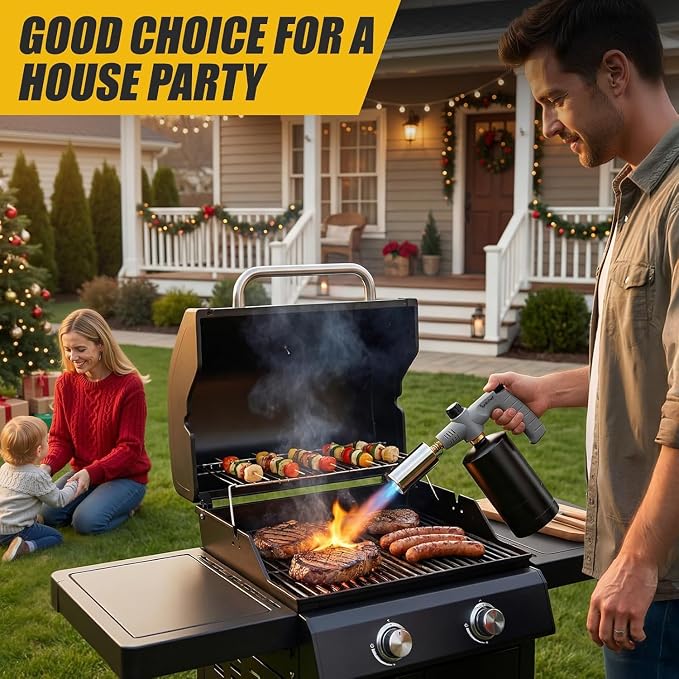Propane Torch Gun with Adjustable Flame, Blow Torch Gun for BBQ, Campfire Starter, Welding, Searing Steak (Propane Tank Not Included)