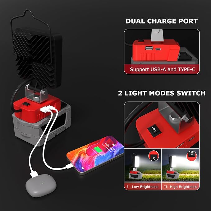 LANKA Bundle to Save -3200LM Magnetic Light Yelow+2 Pcs 90W Cordless LED Work Light for Milwaukee m18 18v Battery,6000mAh Rechargeable Underhood Light with Hooks