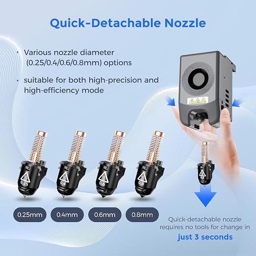FLASHFORGE Adventurer 5M Series 3D Printer Nozzle Assembly, 3S Quick-Detachable Nozzle, Max 280℃ High Temperature & High Flow 32mm³/s Nozzle for AD5M/5M Pro 3D Printers (0.25mm for AD5M Series)