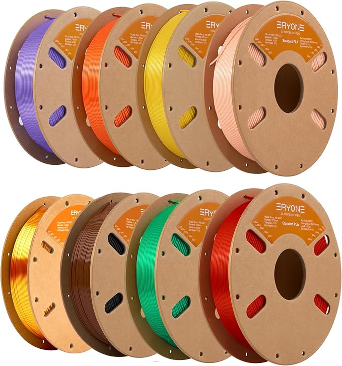 ERYONE PLA Filament 3D Printer Filament Bundle Multicolor 1.75mm +/- 0.03mm, PLA Filament 250g Spool, 8 Rolls, PLA Series 2