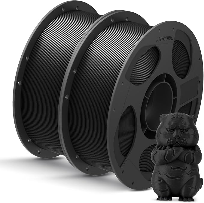 ANYCUBIC PLA Filament 1.75mm Bundle, 3D Printing PLA Filament 1.75mm Dimensional Accuracy +/- 0.02mm, 1KG Spool (2.2 lbs), 2KG Black+Black