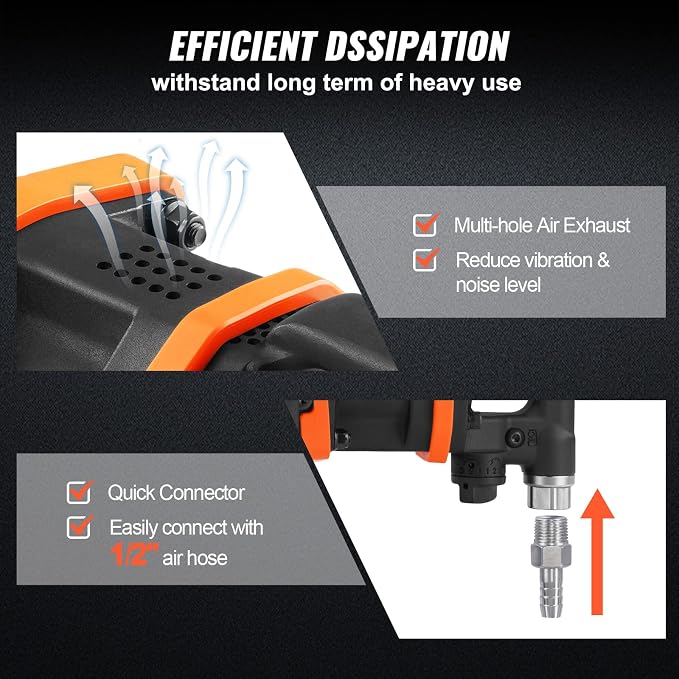 VEVOR 1 Inch Air Impact Wrench, Up to 3160 ft-lbs High Reverse Torque Output 1" Pneumatic Impact Gun w/ 8 Inch Extended Anvil & Carrying Case for Heavy Duty Repairs and Maintenance