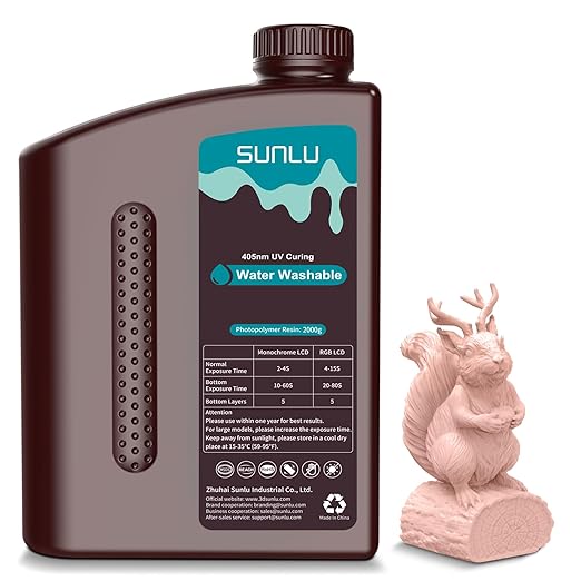 SUNLU Water Washable Resin 2000g, Fast Curing 3D Printer Resin for LCD DLP SLA 3D Printers, 395 to 405nm UV Curing 3D Printing Liquid Photopolymer Resin, Low Shrinkage High Precision, 2kg, Beige