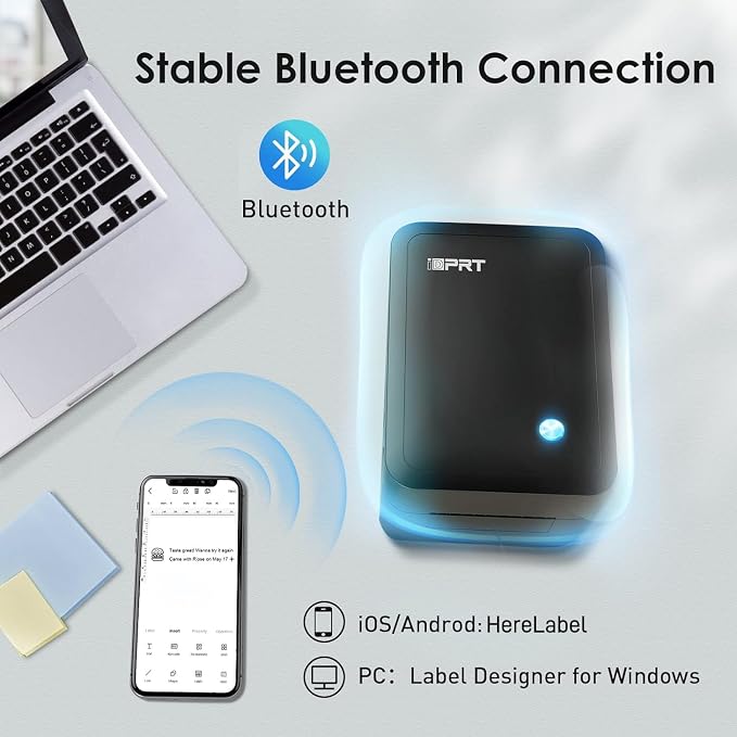 iDPRT Label Maker, Thermal Barcode Printer with No Bound Consumables, Bluetooth & USB Connection, 140pcs/min Speed, Customizable App, Supports Various Sized 1"-3.15", Label Printer for Small Business