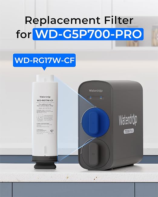 Waterdrop G5P700-PRO-CF Replacement for G5P700-PRO System, 6-Month Lifetime | NSF/ANSI 372 Certified, Long Filter Lifespan, Easy and Quick Filter Replacement, Under-Sink Reverse Osmosis Filter