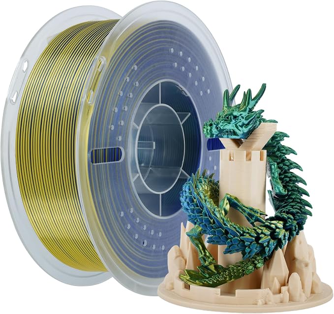 Kingroon PLA Filament, Multicolor Silk PLA Filament, Tri Color 3D Printer Filament, 1.75 mm, Dimensional Accuracy +/- 0.03 mm, 1kg Spool(2.2lbs), Green Blue Yellow