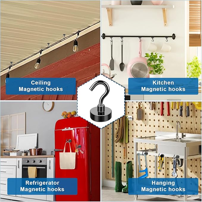 LOVIMAG Magnetic Hooks, Cruise Essentials 2026, 12 Pack-30LBS | Heavy Duty Strong Magnet Hook for Cruise Cabin, Refrigerator Fridge, Ship, Classroom, Kitchen Grills, Black