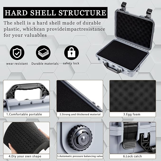 Relaxweex 1 Pcs Waterproof Hard Case with DIY Customizable Foam Insert Portable Protective Case with Knife for Camera Drones Equipments Tools Test Instruments(Gray,14.3 x 11.4 x 4.5 Inch)