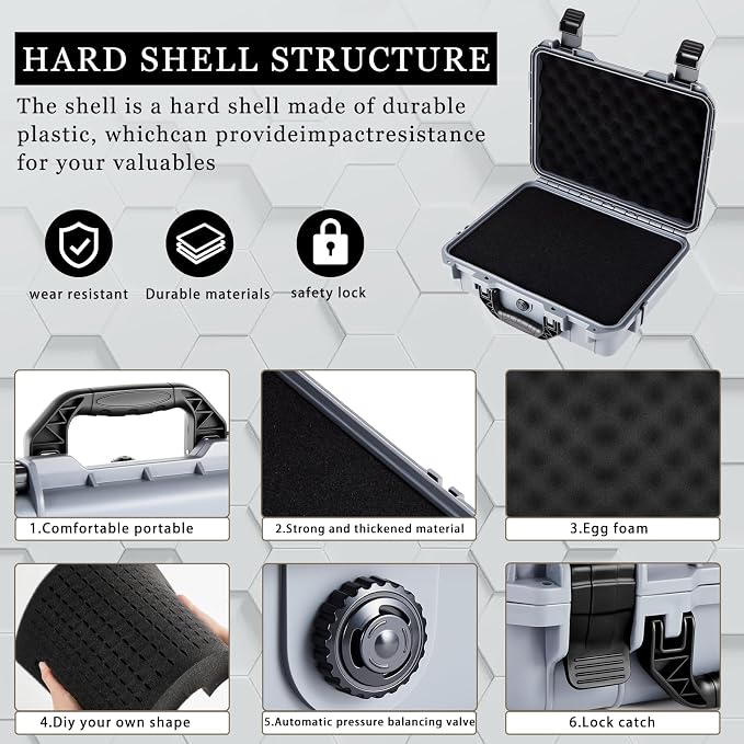 Relaxweex 1 Pcs Waterproof Hard Case with DIY Customizable Foam Insert Portable Protective Case with Knife for Camera Drones Equipments Tools Test Instruments(Gray,16.3 x 12.4 x 6.5 Inch)