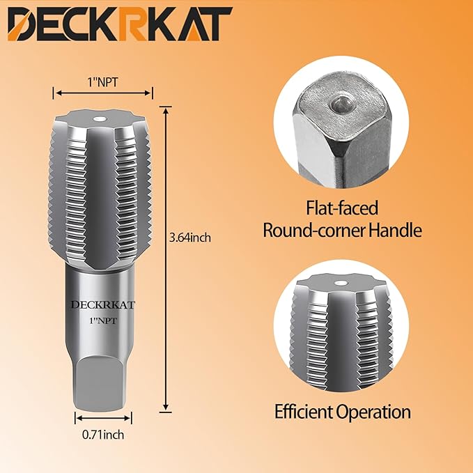 DECKRKAT 1" NPT Pipe Tap, Precision Carbon Steel NPT Tap Set for Clean Accurate Threads, 1" NPT Tap, Perfect for Plumbers Mechanics DIYers, with Durable Plastic Case.