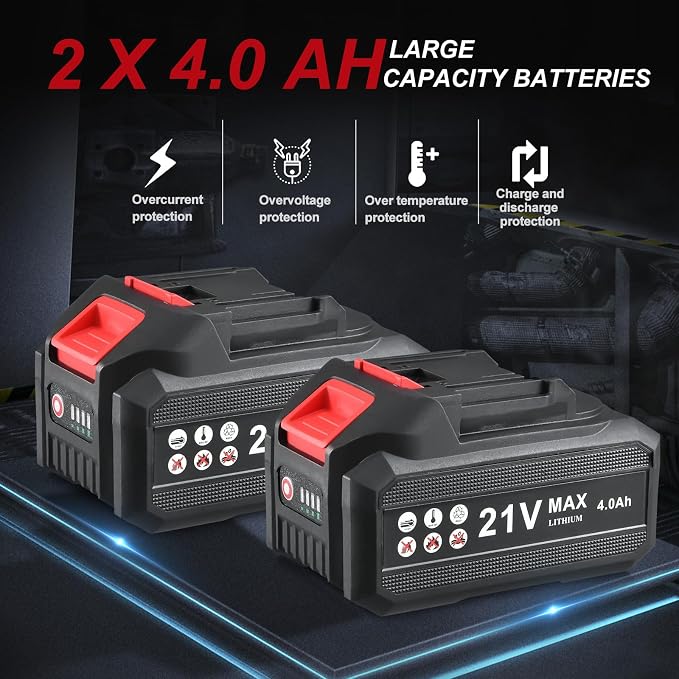 AOBEN 21V Cordless Angle Grinder Tool, 4-1/2 Inch Power Brushless Cut Off Grinder, Paddle Switch, with 2x4.0Ah Battery & Charger, Electric Handheld Grinder for Metal Cutting, Grinding, Polishing