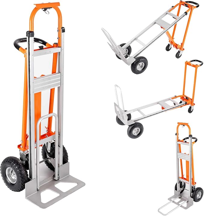 3 in 1 Heavy Duty Hand Truck, 1000 lbs Folding Dolly with 4 Pneumatic Wheels, Portable Aluminum with Telescoping Flatbed Hand Truck for Luggage, Travel, Moving, Shopping, Office Use