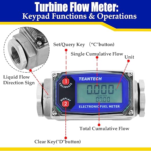 Turbine Flow Meter 3/4" inch Digital LCD Display with NPT Counter Oil Flowmeter Kerosene Diesel Fuel Flow for Measure Diesel Kerosene Gasoline
