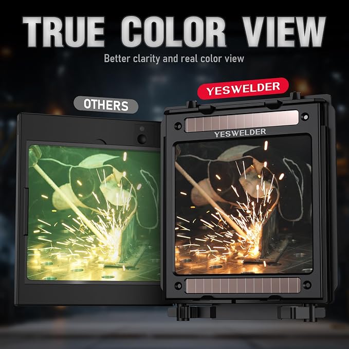 YESWELDER Auto Darkening Welding Helmet, Hemispherical lens, 1/1/1/1 True Color 3.94"X3.66" Large Viewing, Solar Power 4 Arc Sensor, Wide Shade 4/5-9/9-13 for TIG MIG Arc Weld Grinding Welder Mask