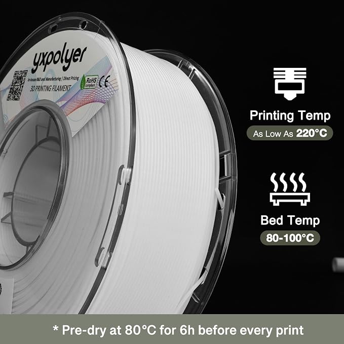 YXPOLYER Nylon Filament PA6 White Easy PA 3D Printing Filament 1.75mm 1kg | Easy to Print, AMS Compatible Spool, Engineering-grade, Low Warp, FDM Printer, Pre-dried, High Speed Low Temp Printing